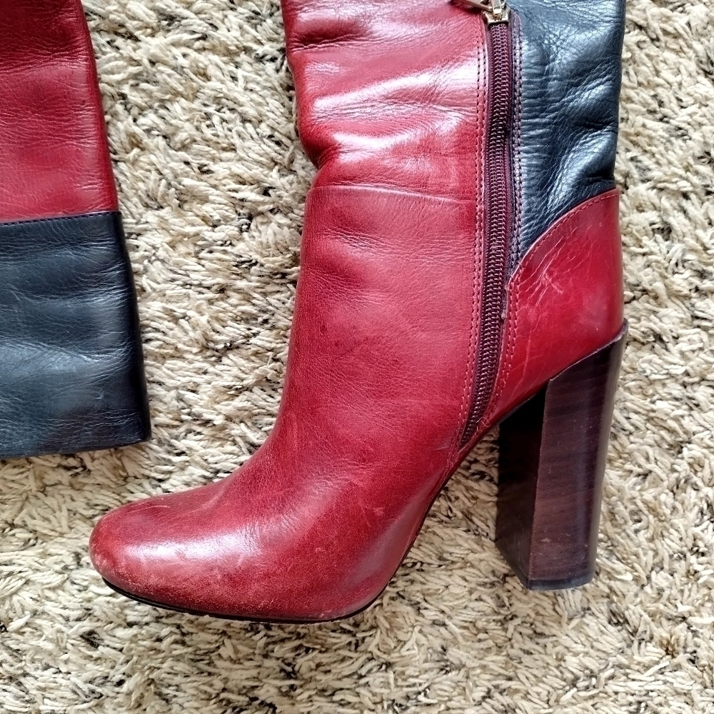 Tory Burch Two Tone Color Block Leather Alicia Mid Calf Boots sz 7 - Picture 7 of 10